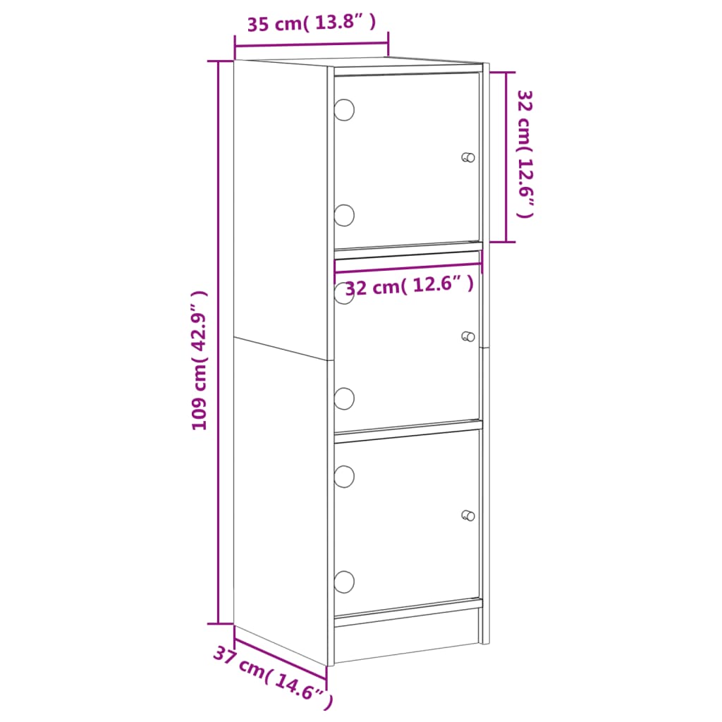 vidaXL Highboard mit Glastüren Betongrau 35x37x109 cm