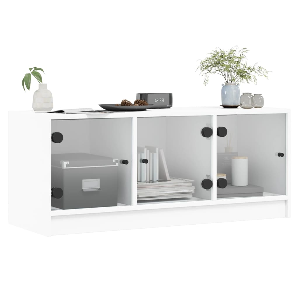Meuble TV vidaXL avec portes en verre Blanc 102x37x42 cm