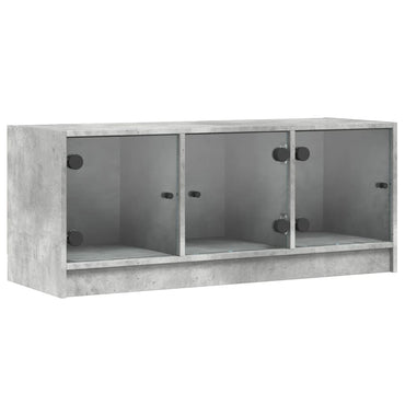 vidaXL Meuble TV avec portes en verre Gris béton 102x37x42 cm