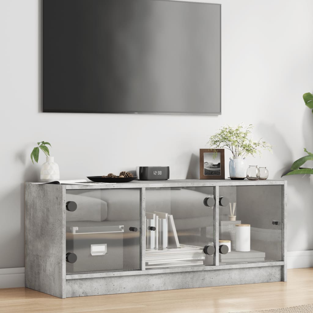 vidaXL TV-Schrank mit Glastüren Betongrau 102x37x42 cm