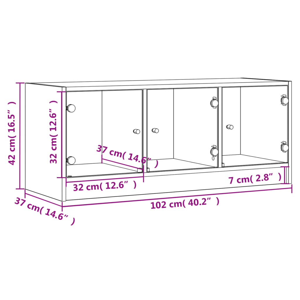 vidaXL Meuble TV avec portes en verre Marron aspect chêne 102x37x42 cm