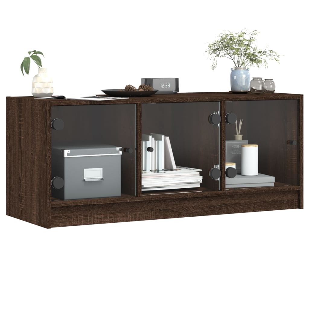 vidaXL Meuble TV avec portes en verre Marron aspect chêne 102x37x42 cm