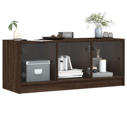 vidaXL Meuble TV avec portes en verre Marron aspect chêne 102x37x42 cm