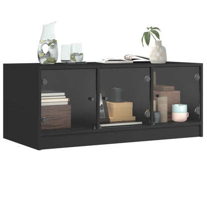 vidaXL Table basse avec portes en verre Noir 102x50x42 cm