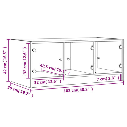 vidaXL Couchtisch mit Glastüren Betongrau 102x50x42 cm
