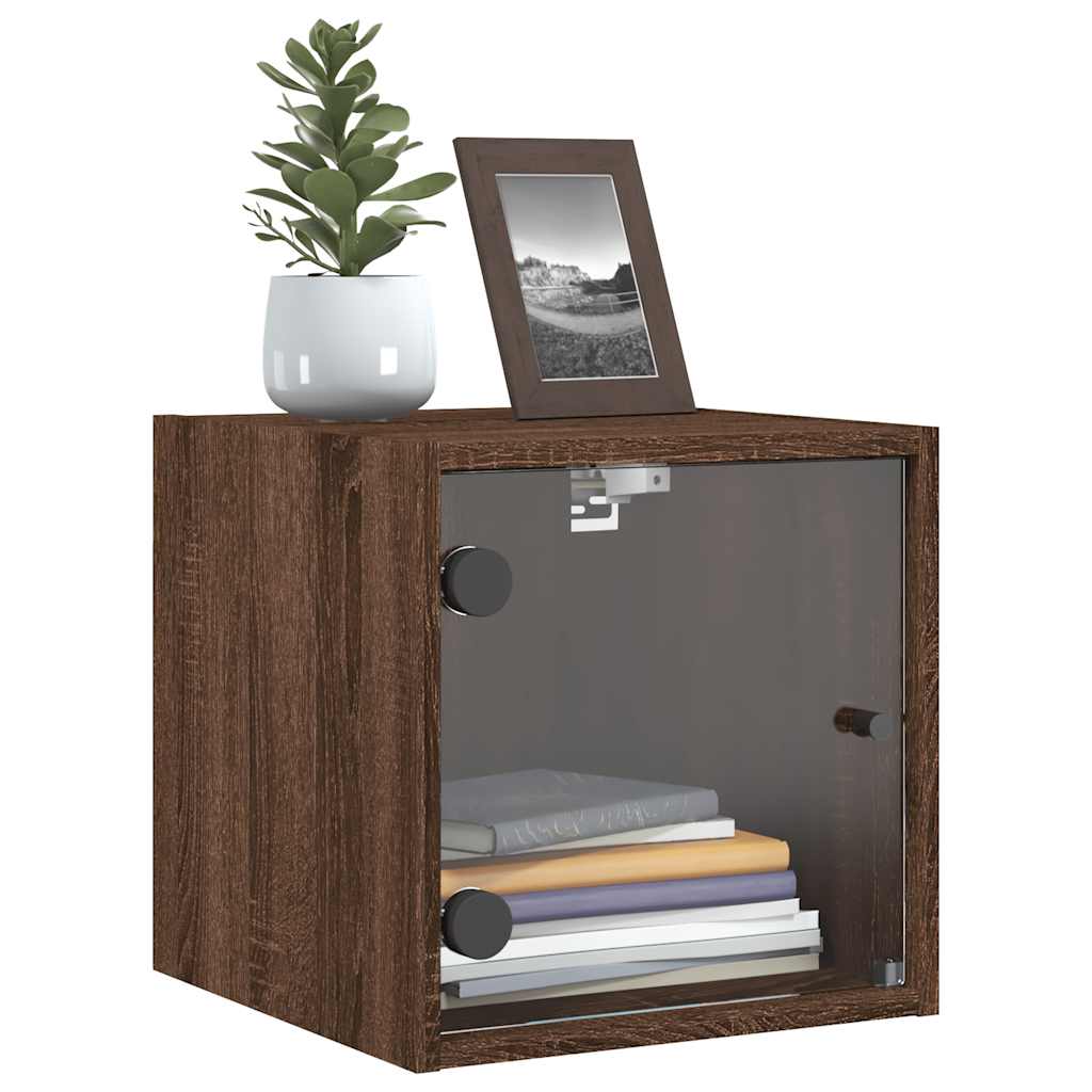 vidaXL Nachttische mit Glastüren 2 Stk. Braun Eichen-Optik 35x37x35 cm