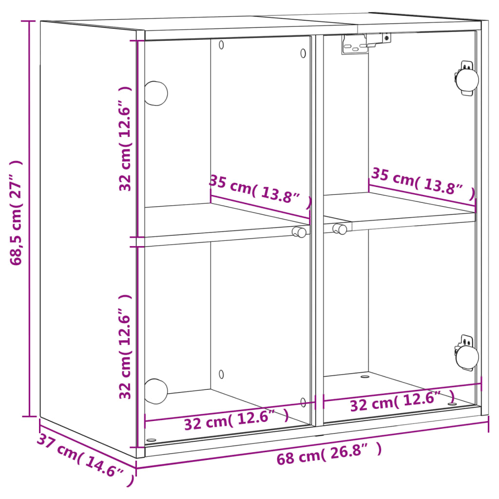 vidaXL Wandschrank mit Glastüren Sonoma-Eiche 68x37x68,5 cm