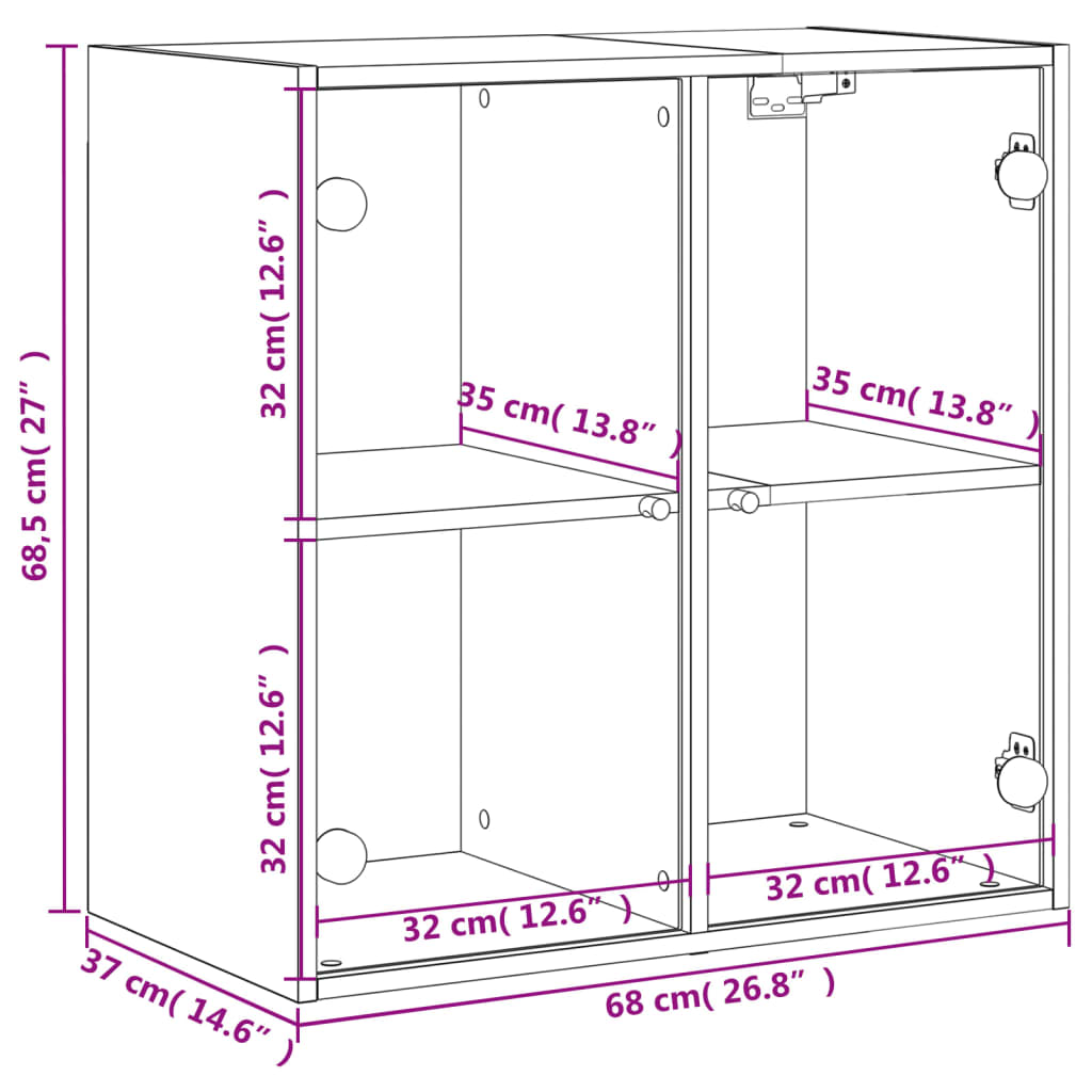 vidaXL Meuble haut mural avec portes vitrées en chêne fumé 68x37x68,5 cm