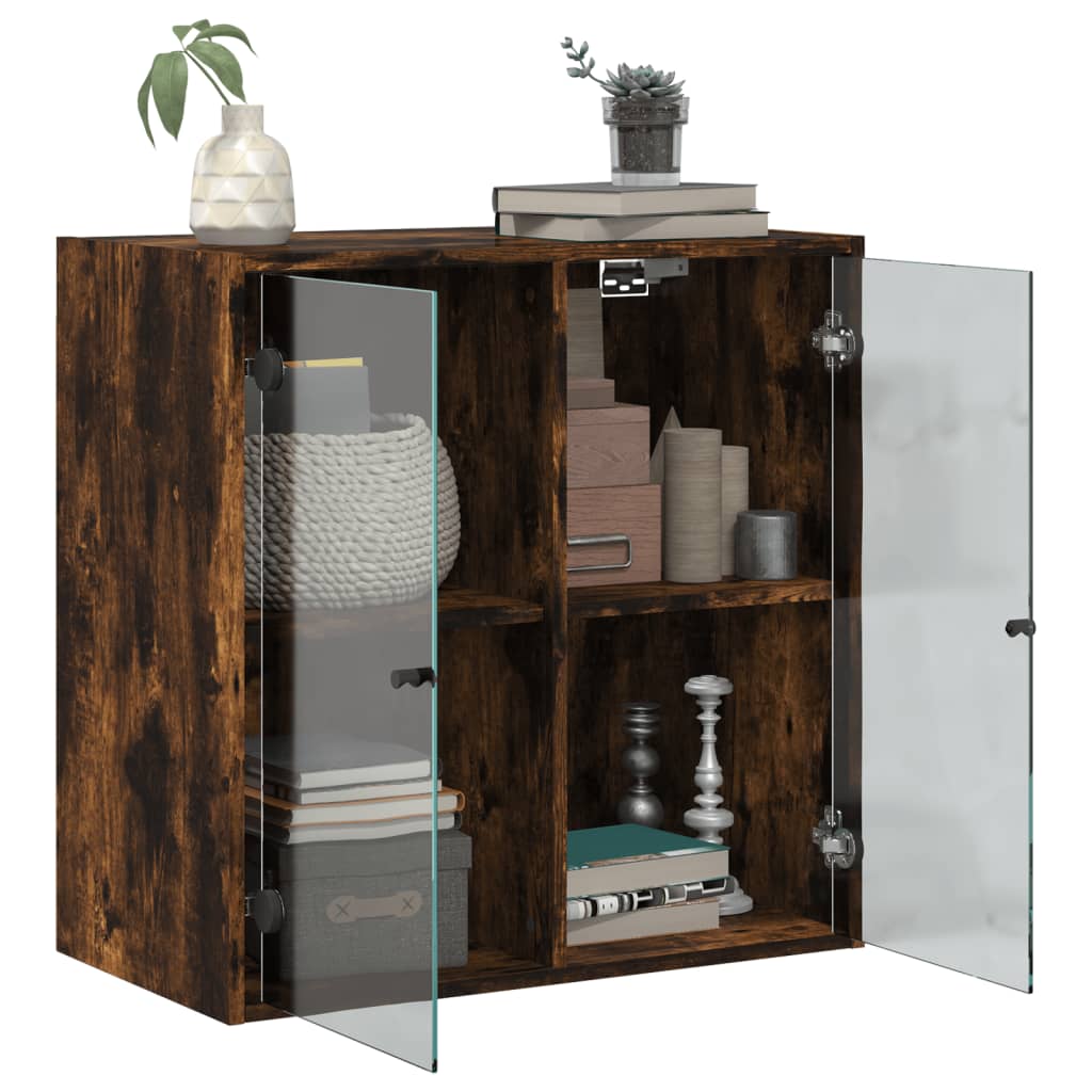vidaXL Meuble haut mural avec portes vitrées en chêne fumé 68x37x68,5 cm