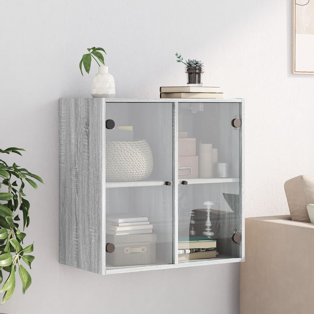 vidaXL Wandschrank mit Glastüren Grau Sonoma 68x37x68,5 cm