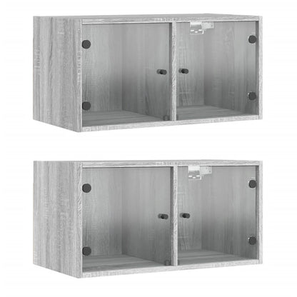 vidaXL Armoires murales avec portes en verre 2 pcs Gris Sonoma 68,5x37x35 cm