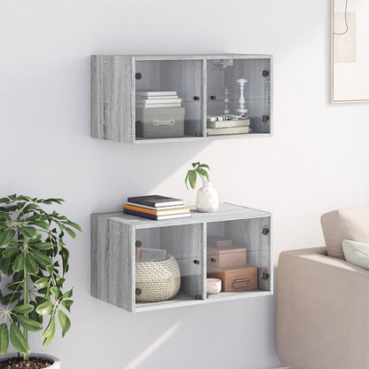 vidaXL Armoires murales avec portes en verre 2 pcs Gris Sonoma 68,5x37x35 cm