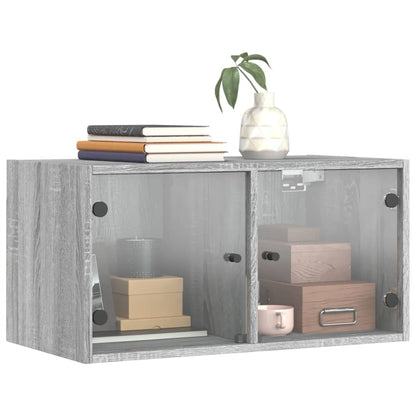 vidaXL Armoires murales avec portes en verre 2 pcs Gris Sonoma 68,5x37x35 cm