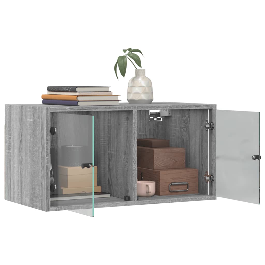 vidaXL Armoires murales avec portes en verre 2 pcs Gris Sonoma 68,5x37x35 cm