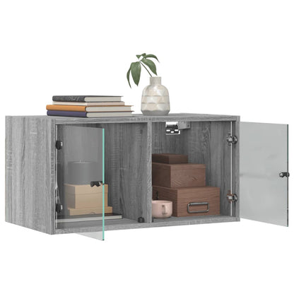 vidaXL Armoires murales avec portes en verre 2 pcs Gris Sonoma 68,5x37x35 cm