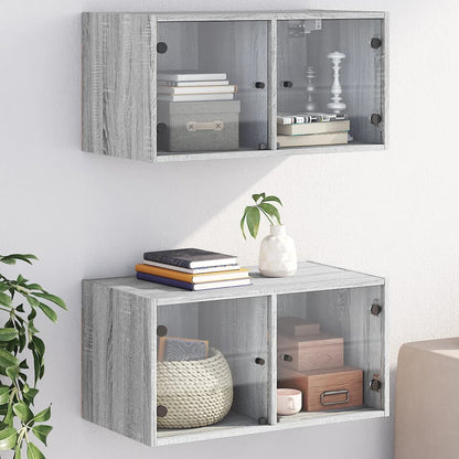 vidaXL Armoires murales avec portes en verre 2 pcs Gris Sonoma 68,5x37x35 cm
