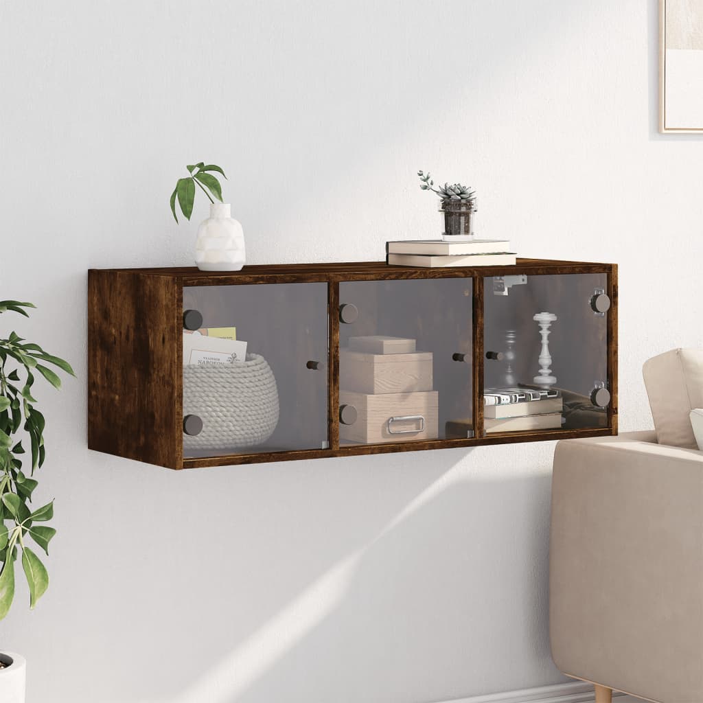 vidaXL Armoire murale avec portes en verre chêne fumé 102x37x35 cm
