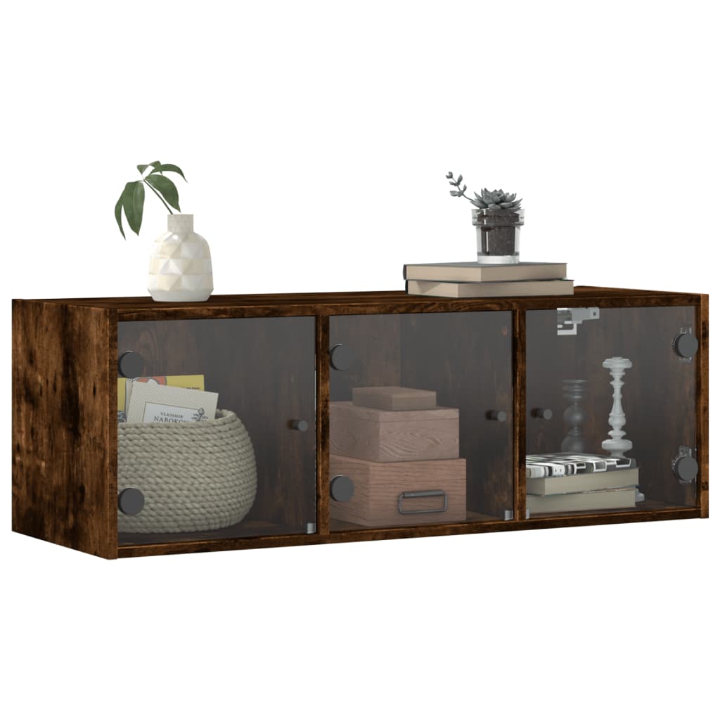 vidaXL Armoire murale avec portes en verre chêne fumé 102x37x35 cm
