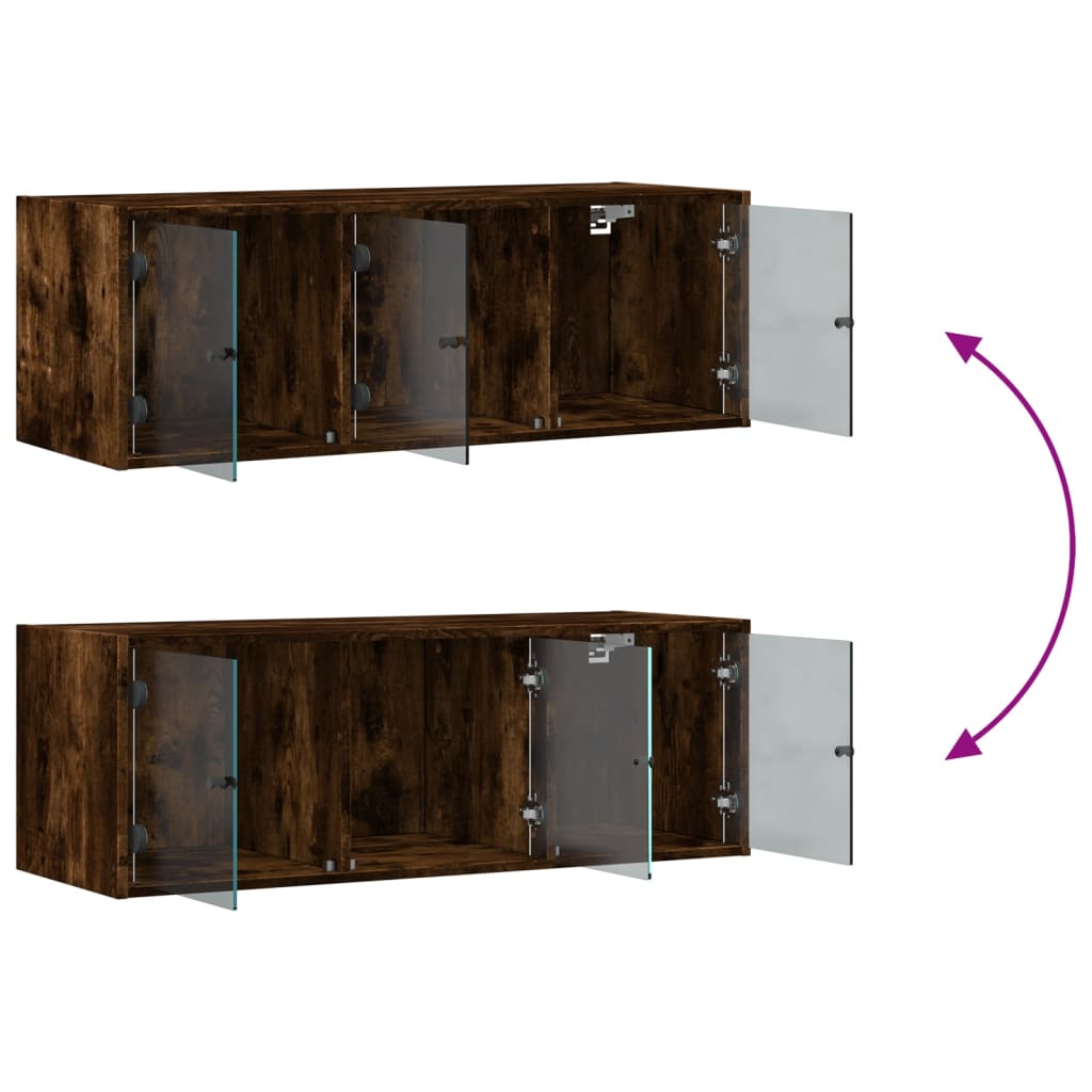 vidaXL Armoire murale avec portes en verre chêne fumé 102x37x35 cm