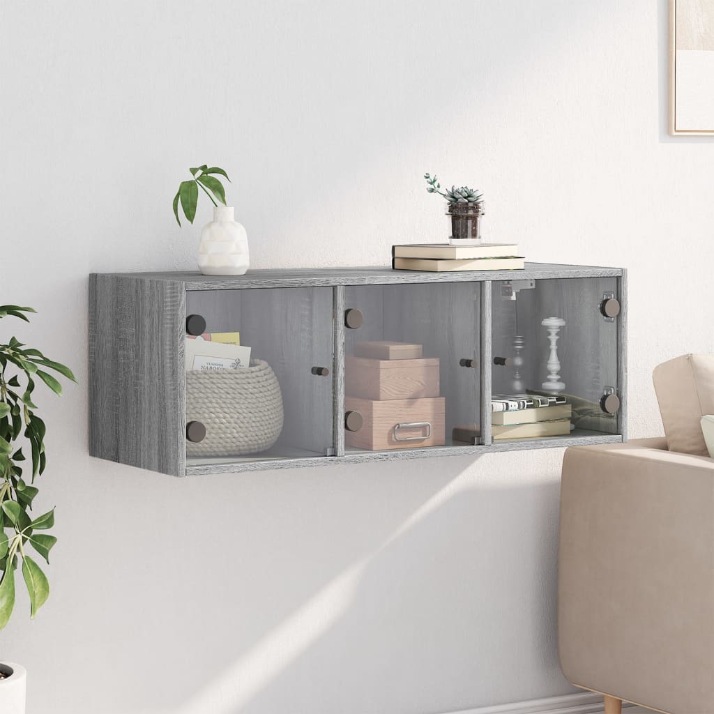 vidaXL Wandschrank mit Glastüren Grau Sonoma 102x37x35 cm