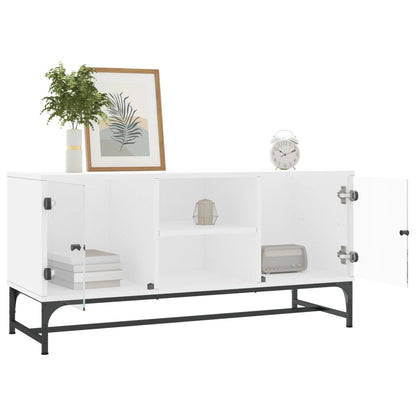 Meuble TV vidaXL avec portes en verre Blanc 102x37x50 cm