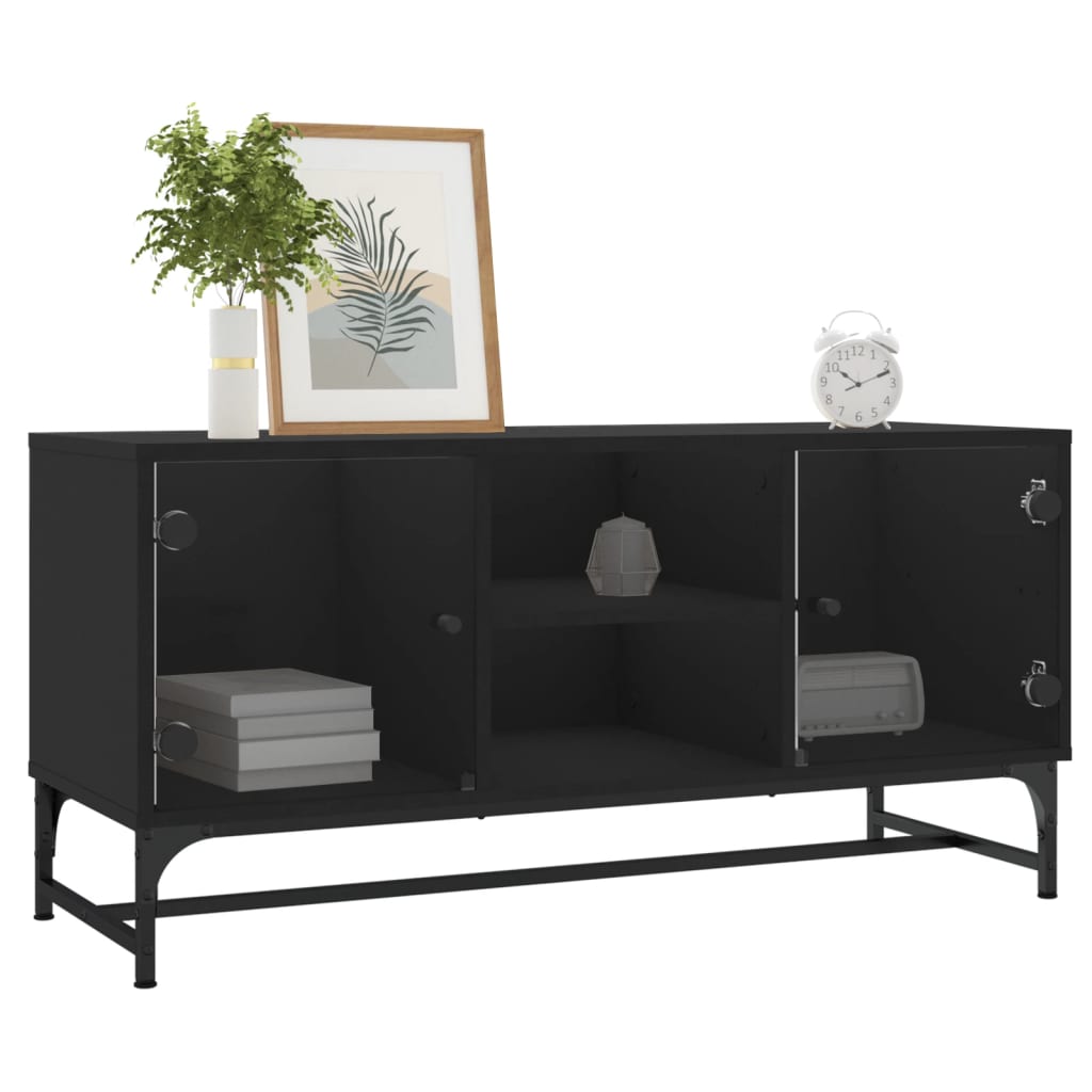 Meuble TV vidaXL avec portes vitrées Noir 102x37x50 cm