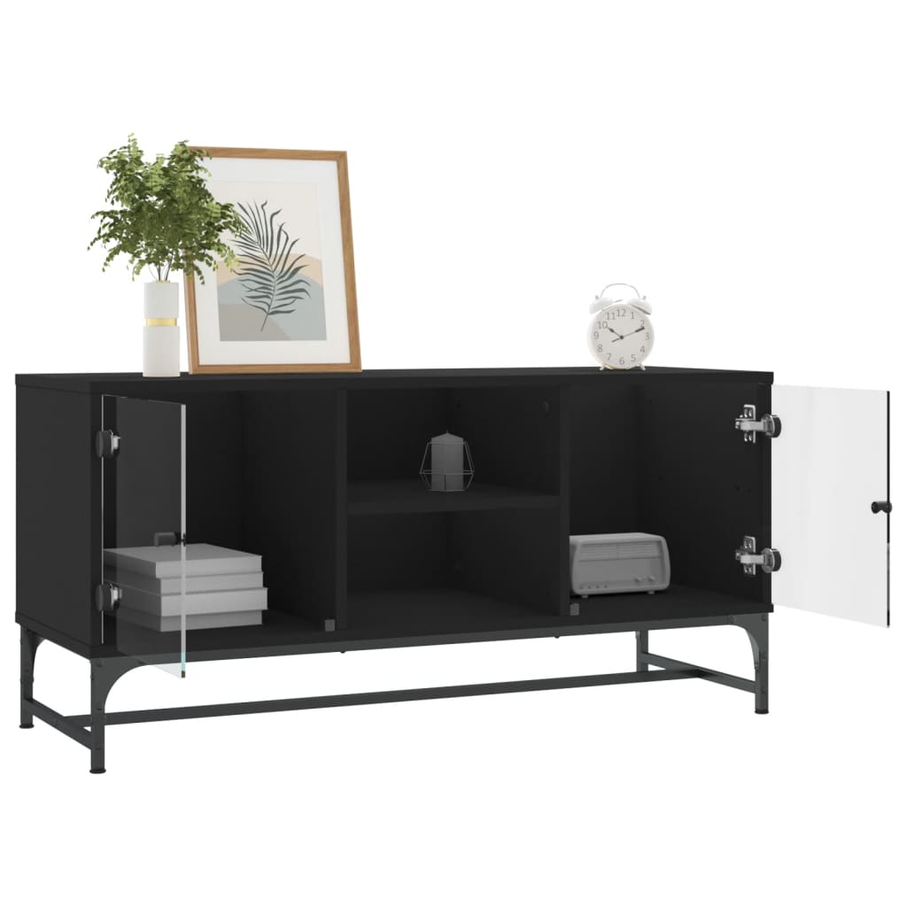 Meuble TV vidaXL avec portes vitrées Noir 102x37x50 cm
