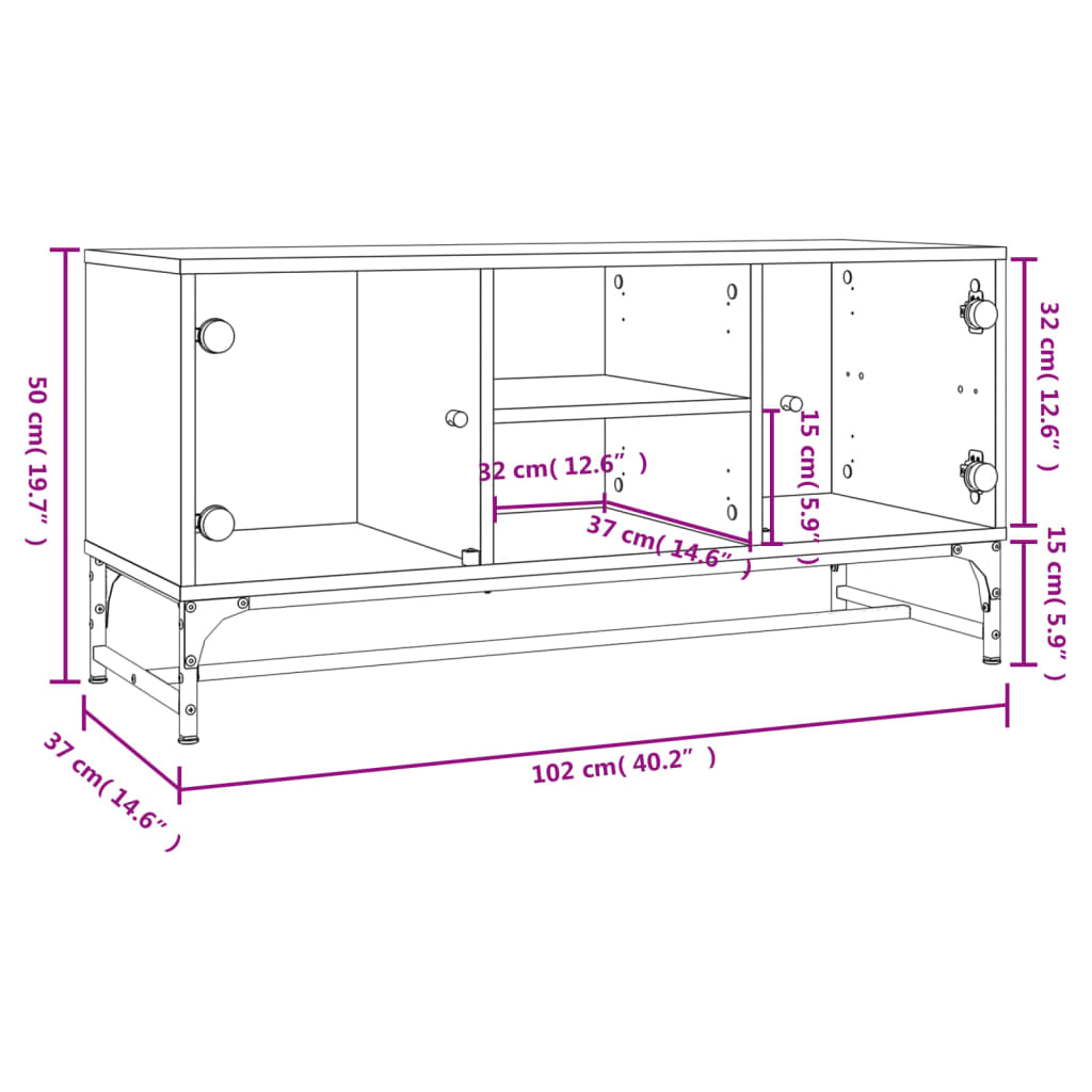 Meuble TV vidaXL avec portes vitrées Noir 102x37x50 cm