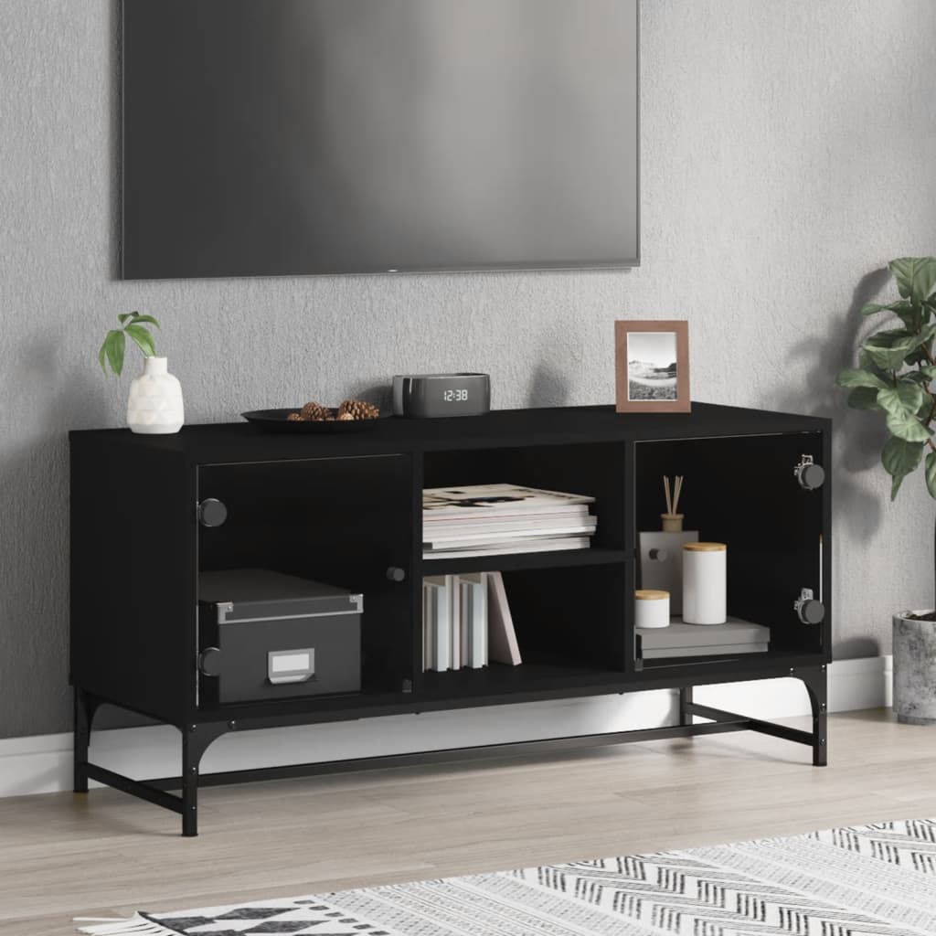 Meuble TV vidaXL avec portes vitrées Noir 102x37x50 cm