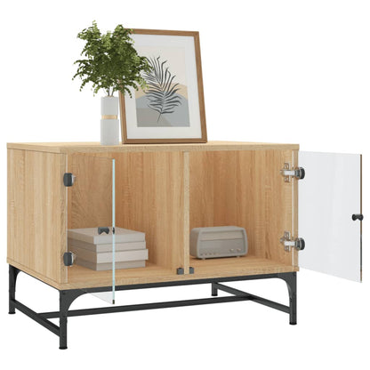 vidaXL Couchtisch mit Glastüren Sonoma-Eiche 68,5x50x50 cm