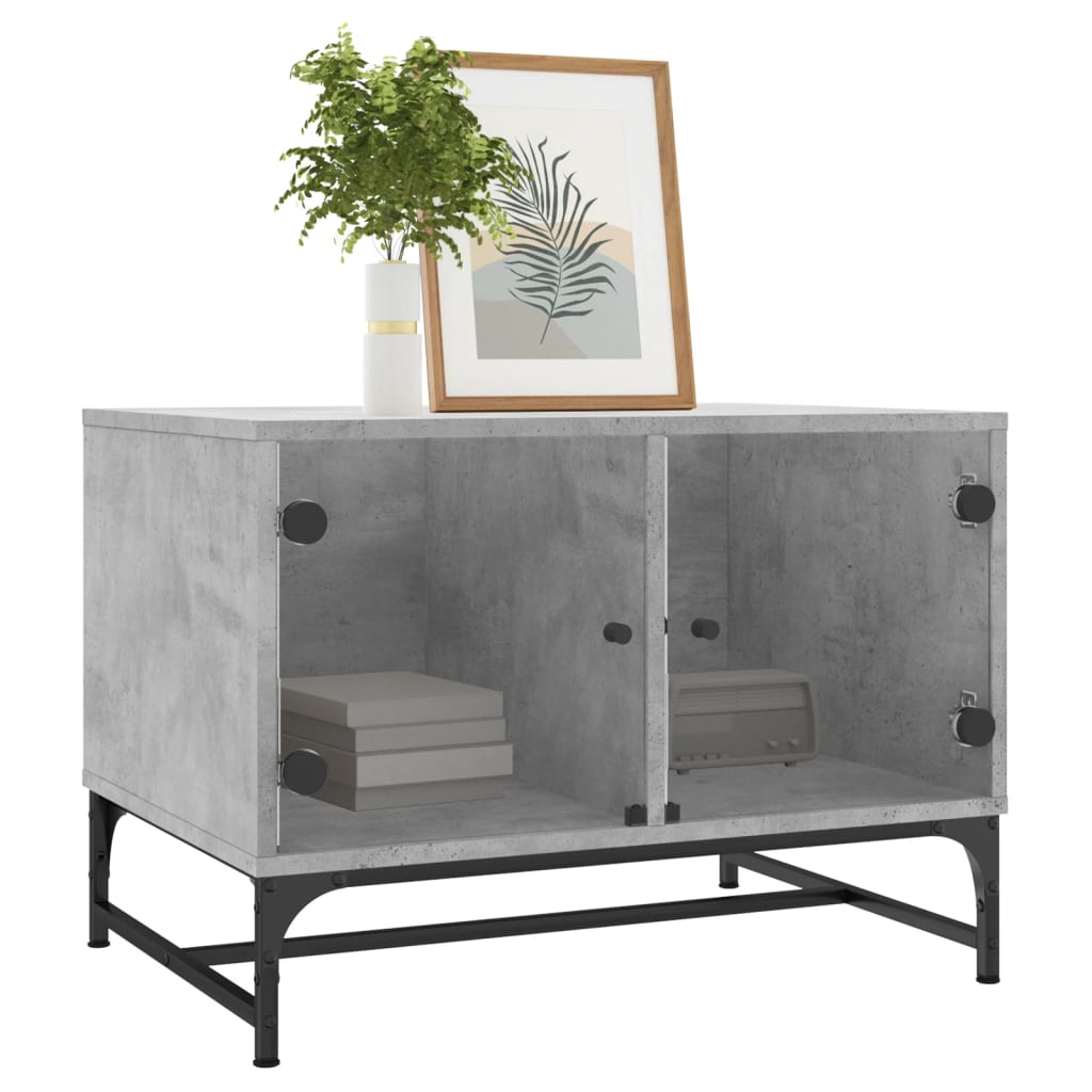 vidaXL Couchtisch mit Glastüren Betongrau 68,5x50x50 cm