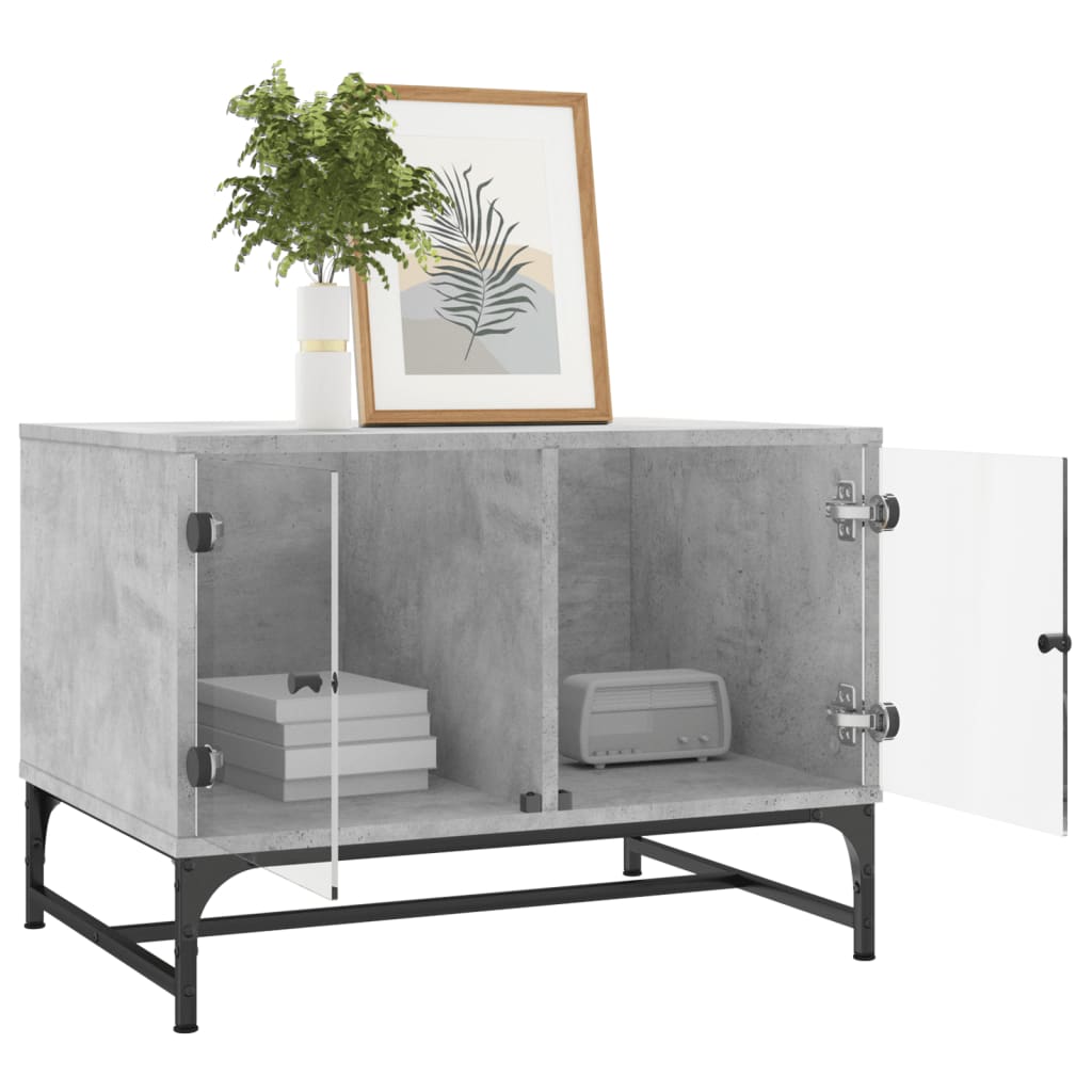 vidaXL Couchtisch mit Glastüren Betongrau 68,5x50x50 cm