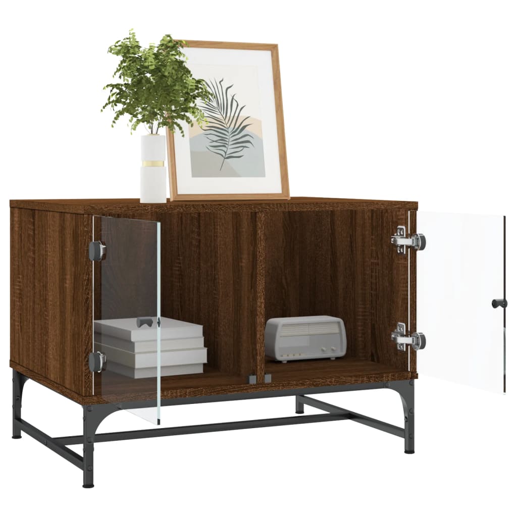 vidaXL Table basse avec portes en verre Marron aspect chêne 68,5x50x50 cm