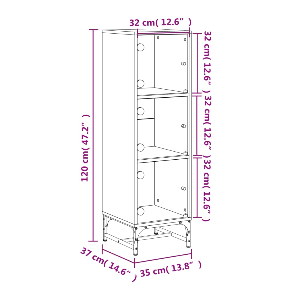 vidaXL Highboard mit Glastüren Betongrau 35x37x120 cm