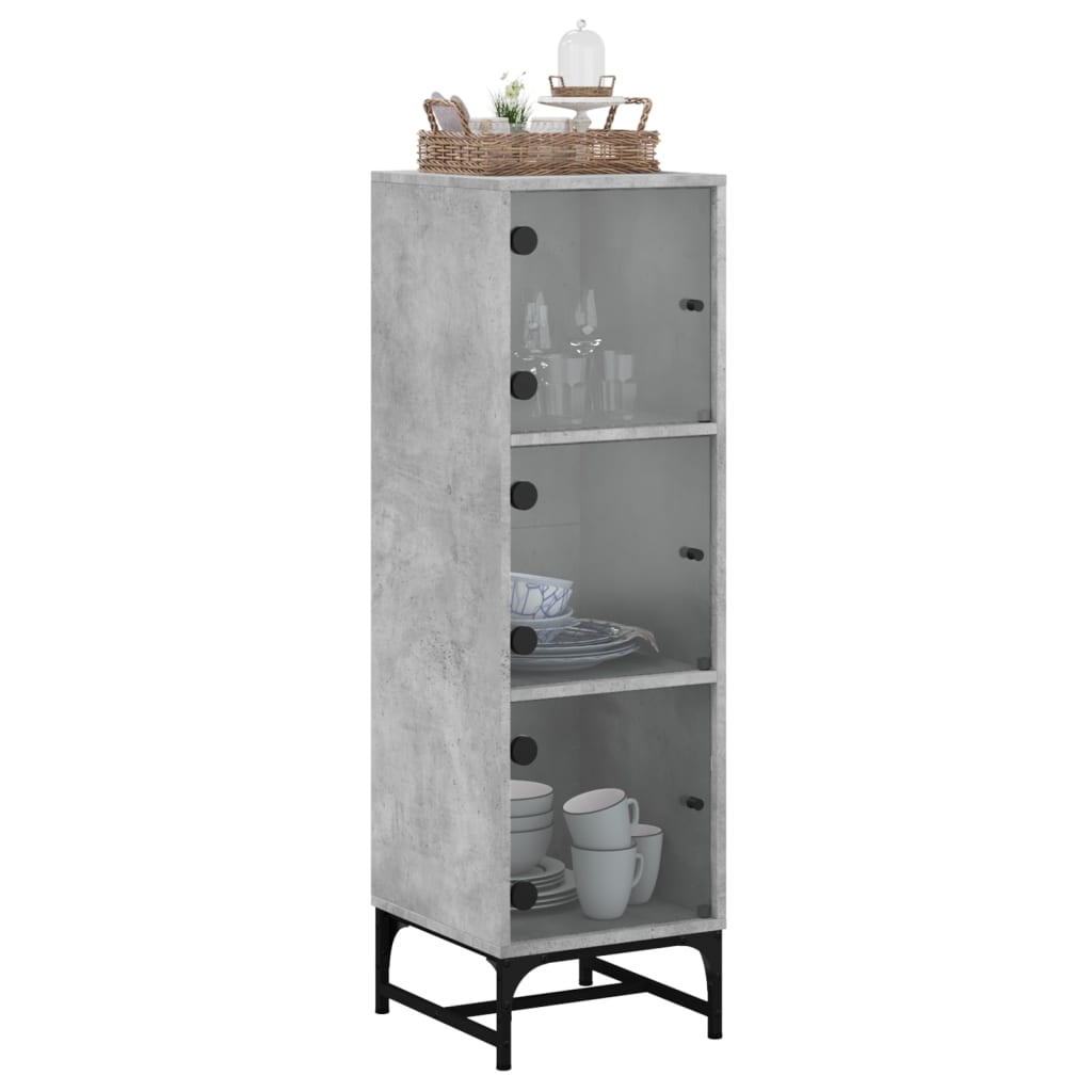 vidaXL Highboard mit Glastüren Betongrau 35x37x120 cm