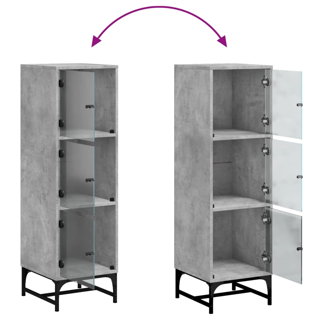 vidaXL Highboard mit Glastüren Betongrau 35x37x120 cm