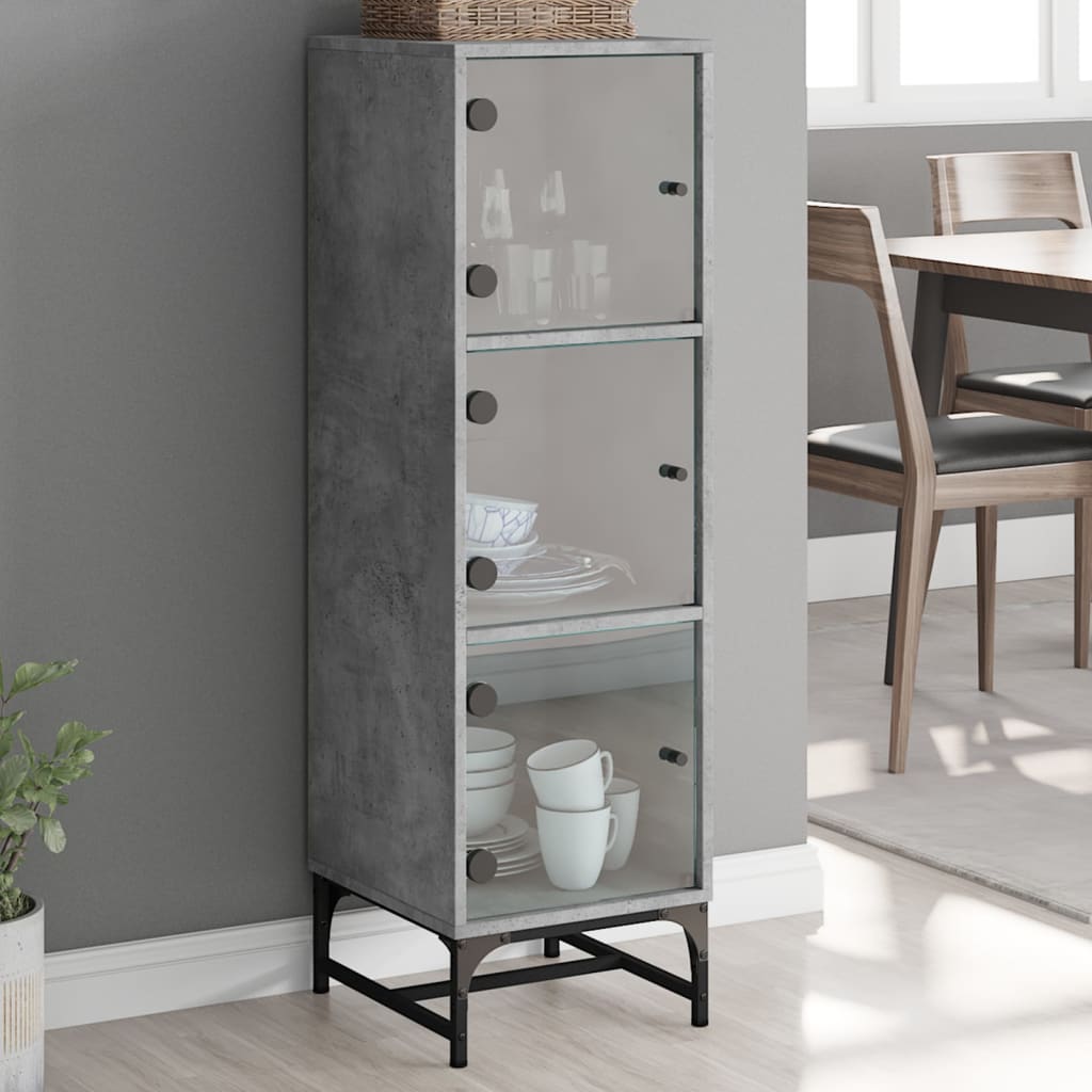 vidaXL Highboard mit Glastüren Betongrau 35x37x120 cm
