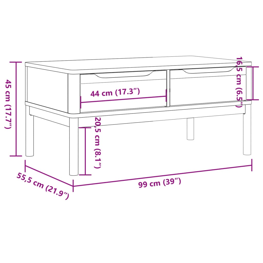 vidaXL Table basse FLORO Blanc 99x55,5x45 cm Bois de pin massif