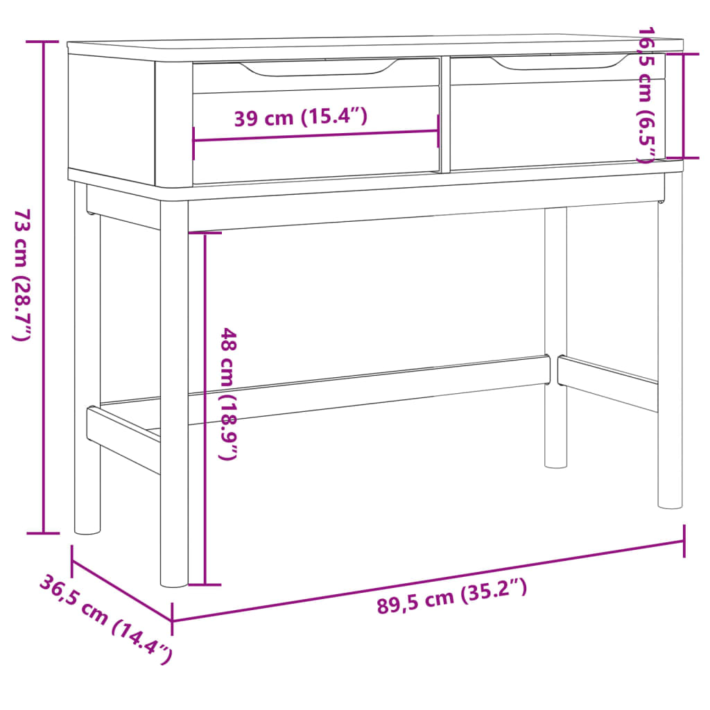 vidaXL Konsolentisch FLORO Weiß 89,5x36,5x73 cm Massivholz Kiefer