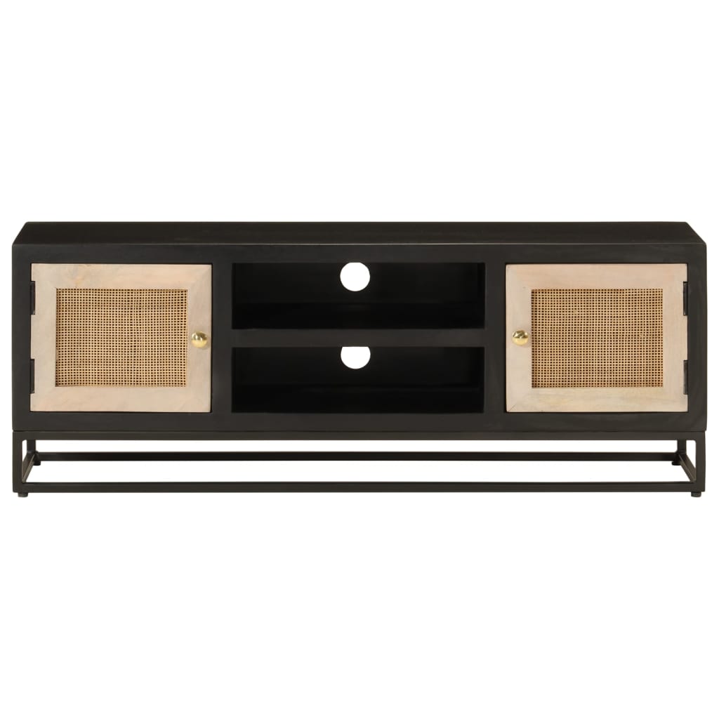 vidaXL TV-Schrank Schwarz 110x30x40 cm Massivholz Mango und Eisen
