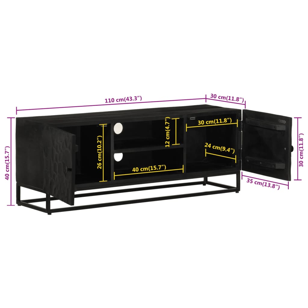 vidaXL TV-Schrank Schwarz 110x30x40 cm Massivholz Mango und Eisen