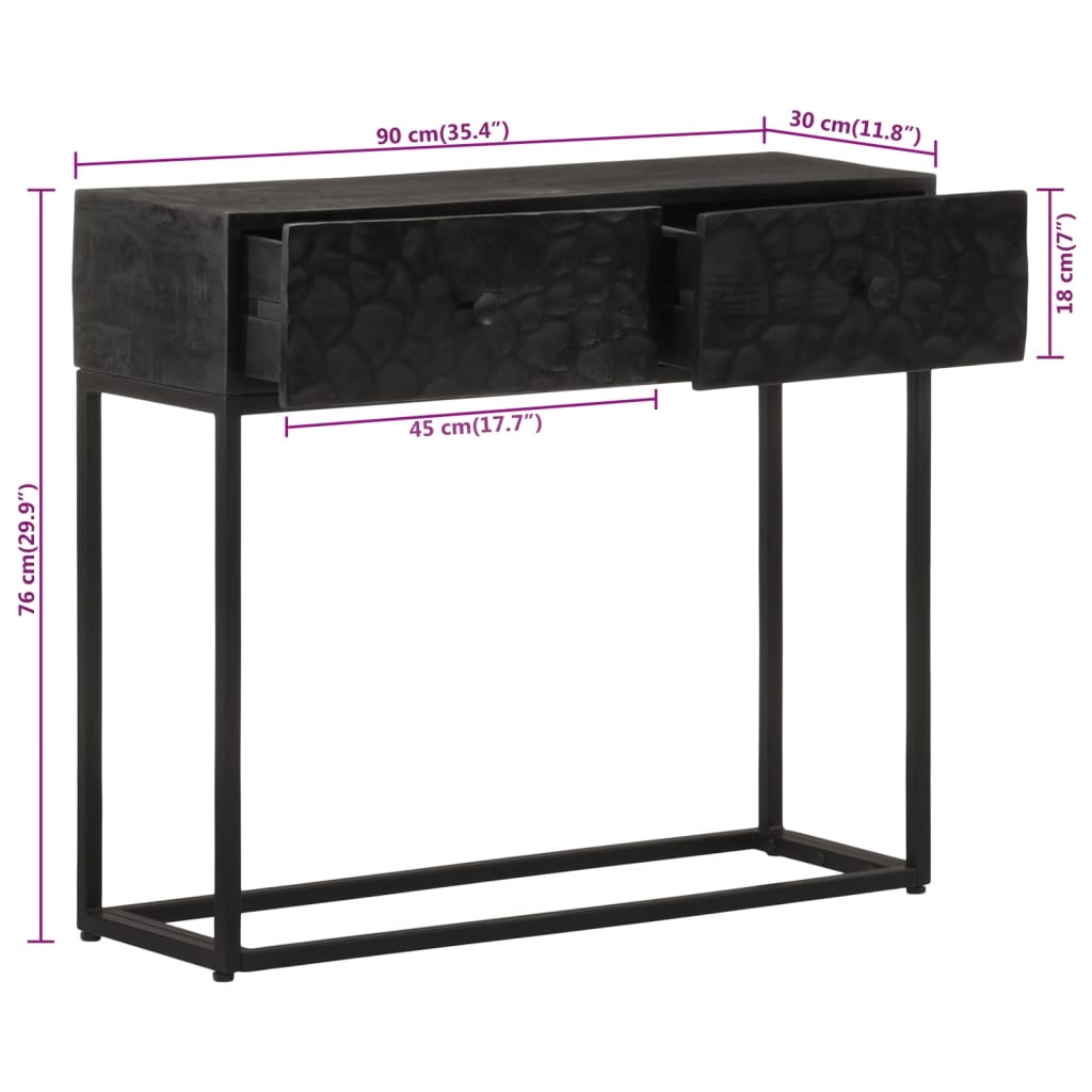 vidaXL Table console Noir 90x30x76 cm Bois de manguier massif et fer
