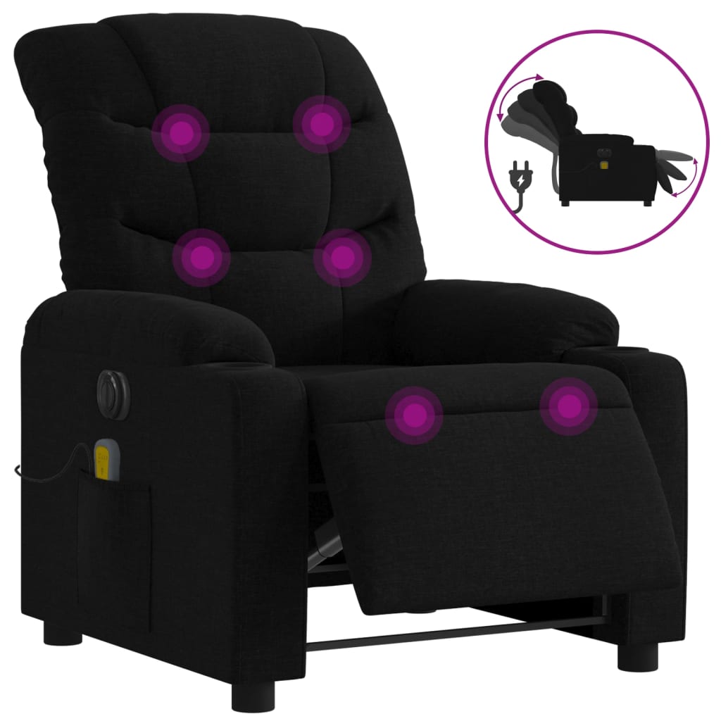 vidaXL Fauteuil de massage électrique Noir Tissu