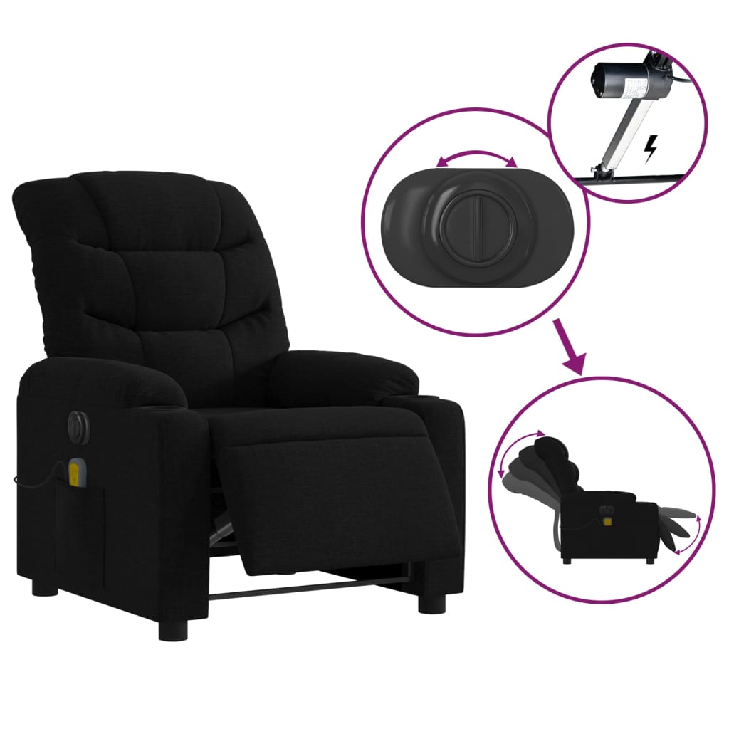 vidaXL Fauteuil de massage électrique Noir Tissu