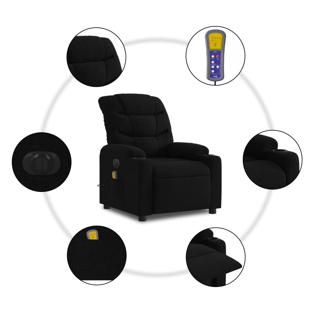 vidaXL Fauteuil de massage électrique Noir Tissu