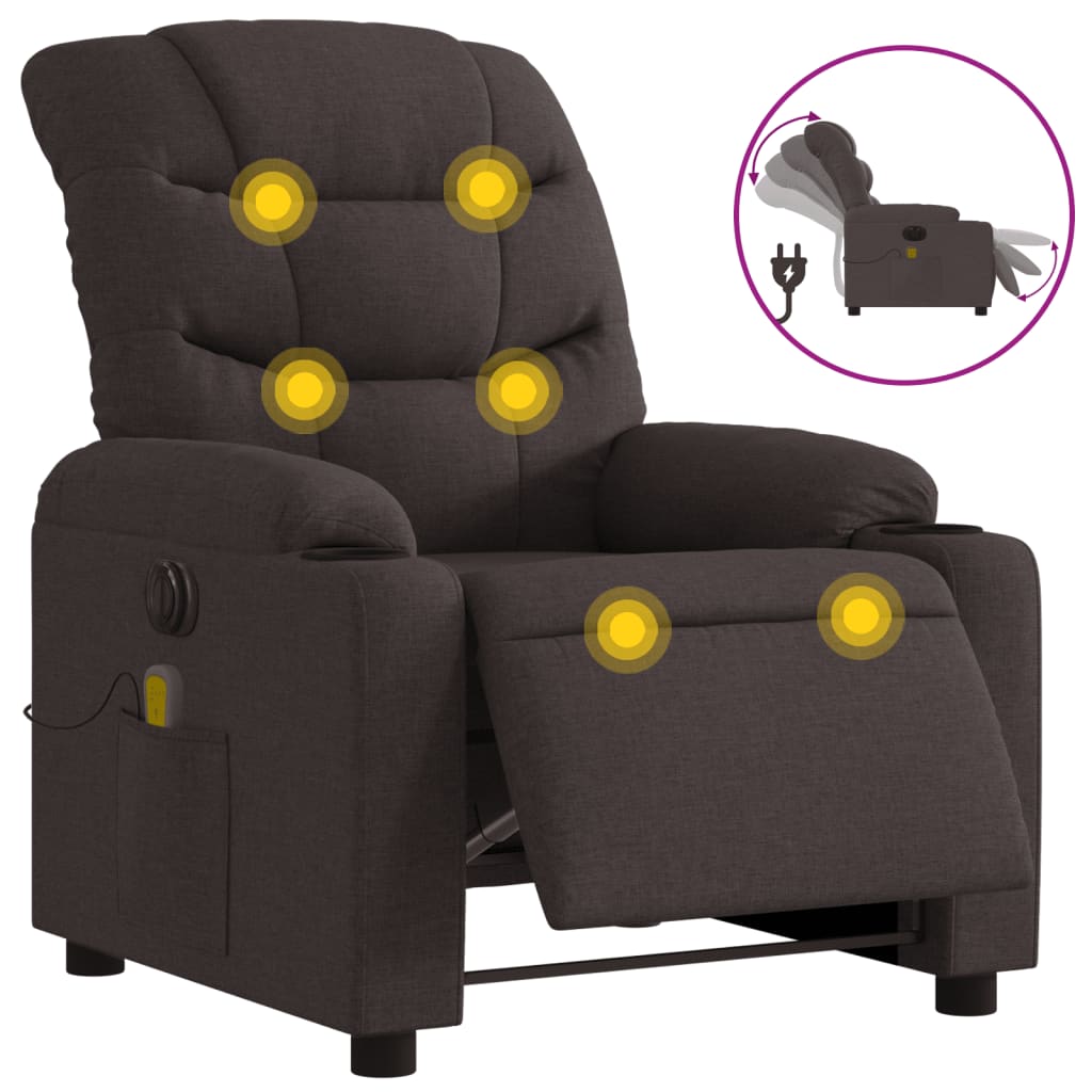 vidaXL Massagesessel Elektrisch Dunkelbraun Stoff