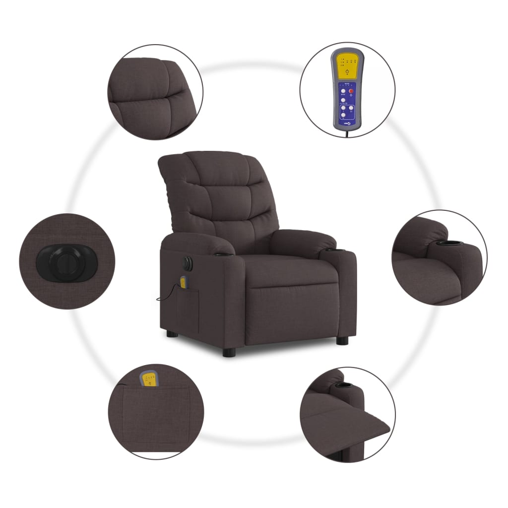 vidaXL Massagesessel Elektrisch Dunkelbraun Stoff