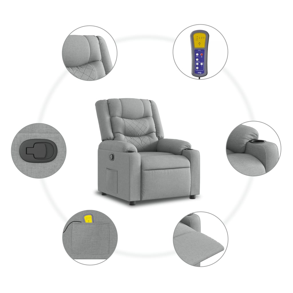 vidaXL Massage-Relaxsessel Hellgrau Stoff
