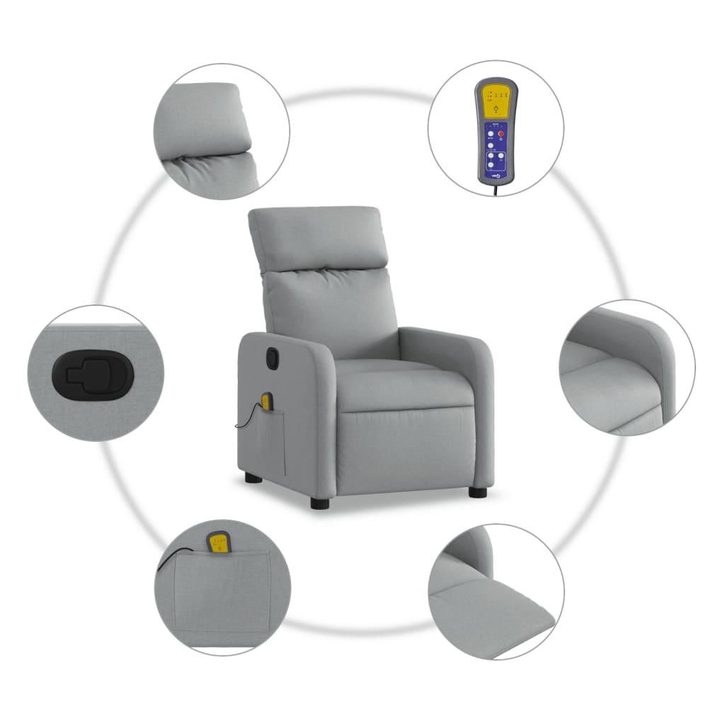 vidaXL Massage-Relaxsessel Hellgrau Stoff