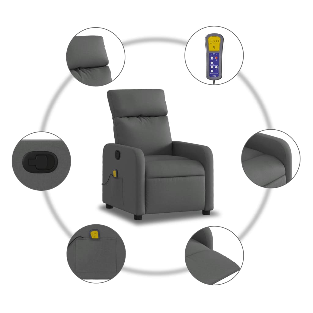 vidaXL Massage-Relaxsessel, Stoff, Dunkelgrau